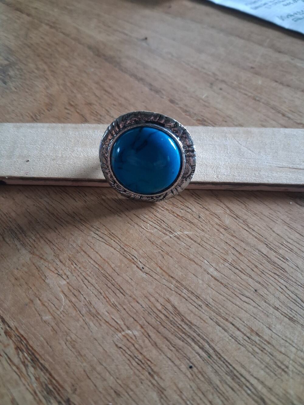Vintage boho faux turquoise statement ring adjustable.